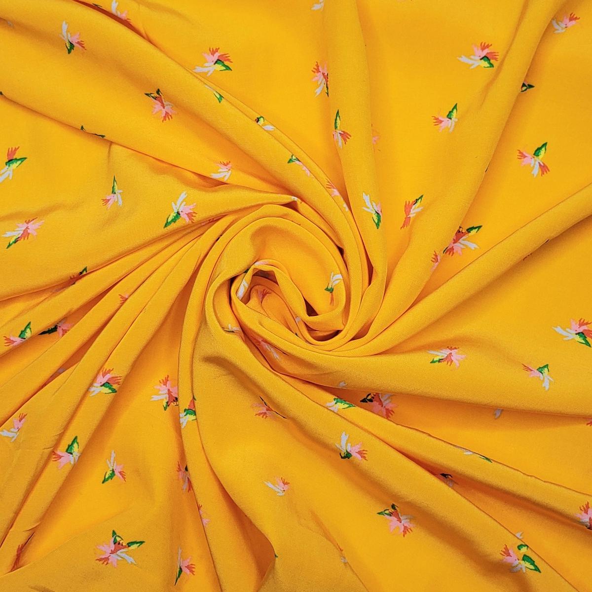 Birds of Paradise - Viscose Poly/Rayon Woven - Yellow Multi Abstract - 1M Bundle