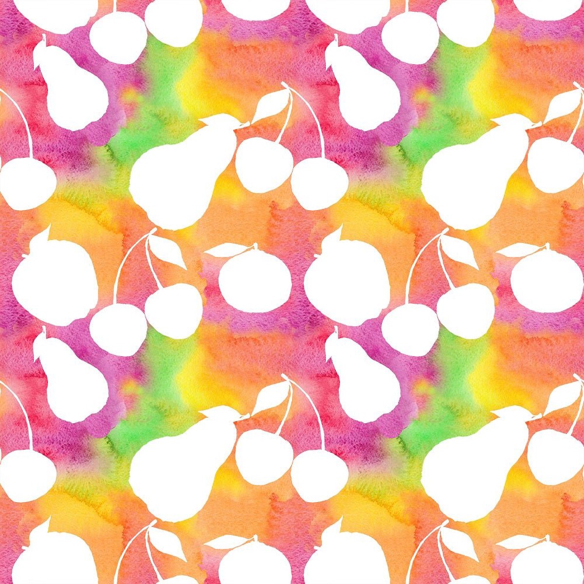 Hand-Painted Fruit Silhouette on Grunge Fabric