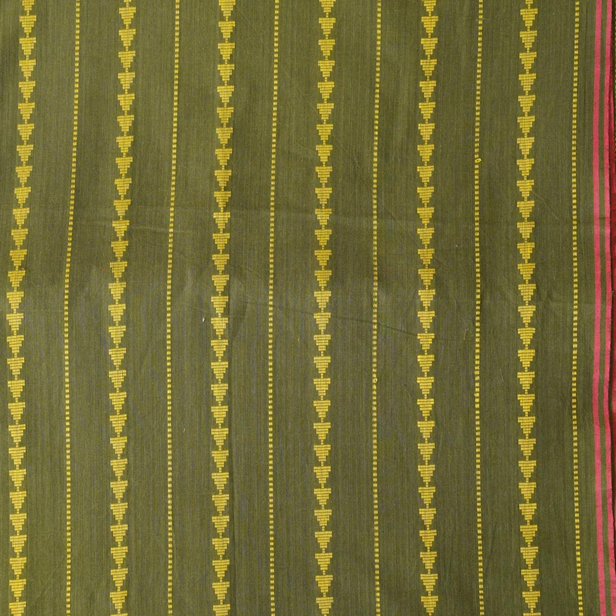 Pure Cotton Handloom Green And Design Stripes Woven Fabri