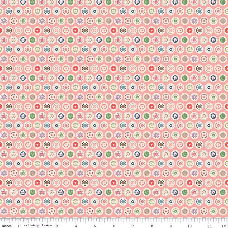 Fabric Riley Blake Coral VaLene Bee Dots by the Quarter Yard C14162-CORAL