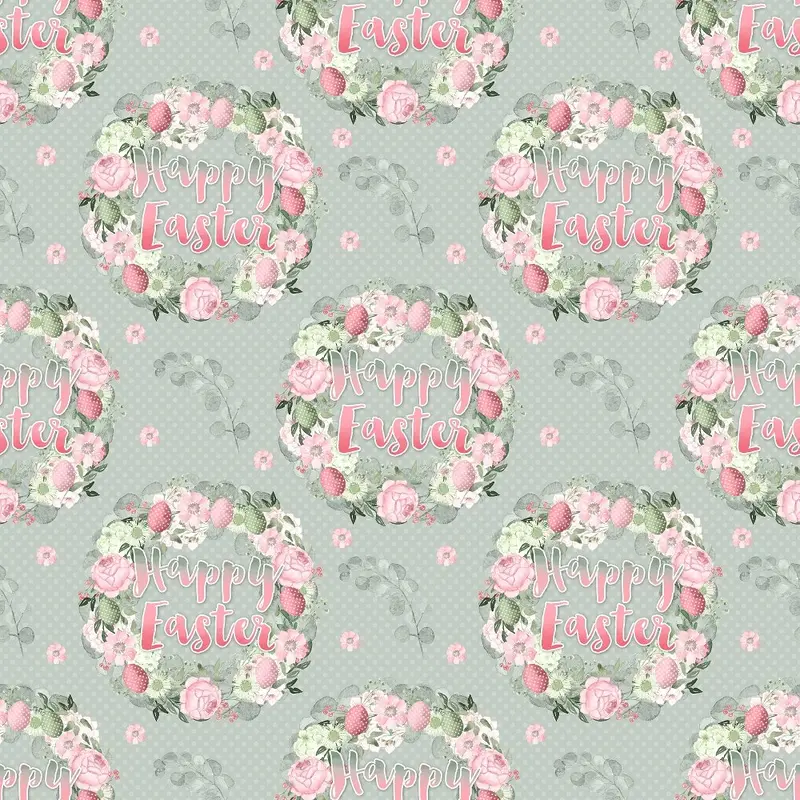 Happy Easter Wreath on Polka Dot Fabric - Green