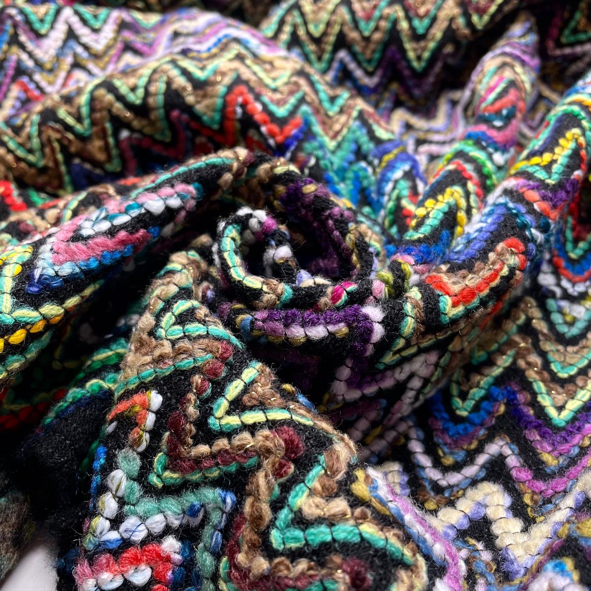 UB - Ziggy Zag Stardust - Applique Texture Embroidery Acrylic Blend Woven - Black Multi ZigZag - 3M Bundle