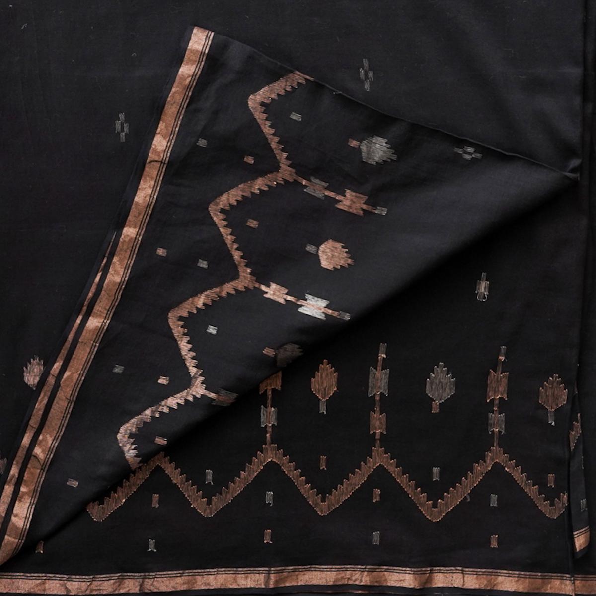 MUL Jamdani Black With Golden Shade Border Woven Fabric