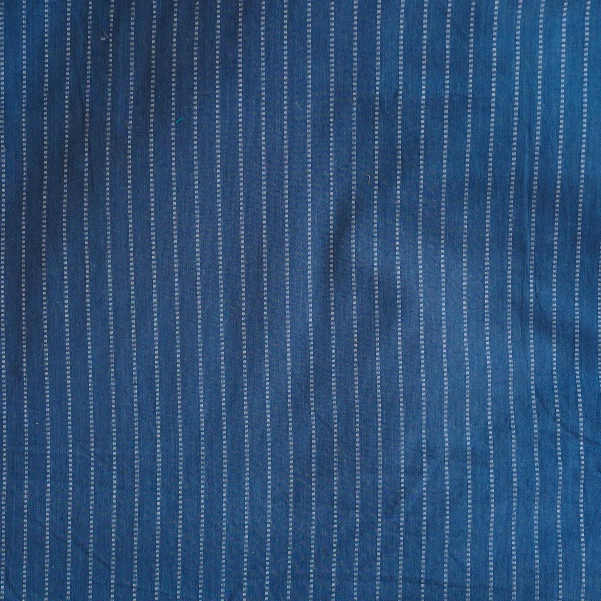 Pure Cotton Handloom Blue With Grey Doted Stripes Woven Fabric