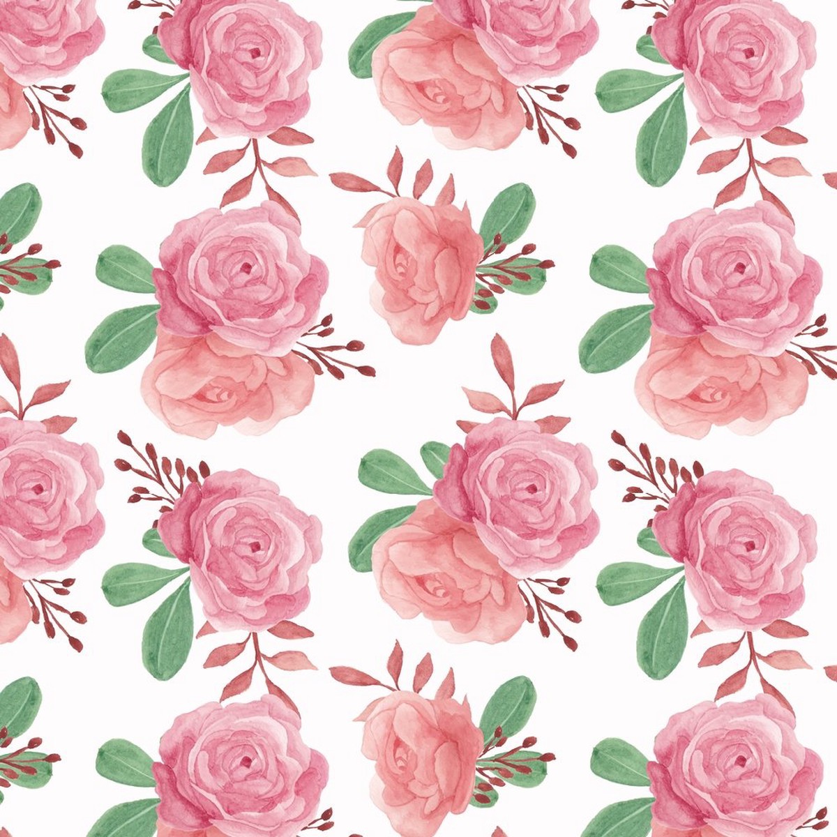 Hand Painted Rose Fabric - Dark Pink