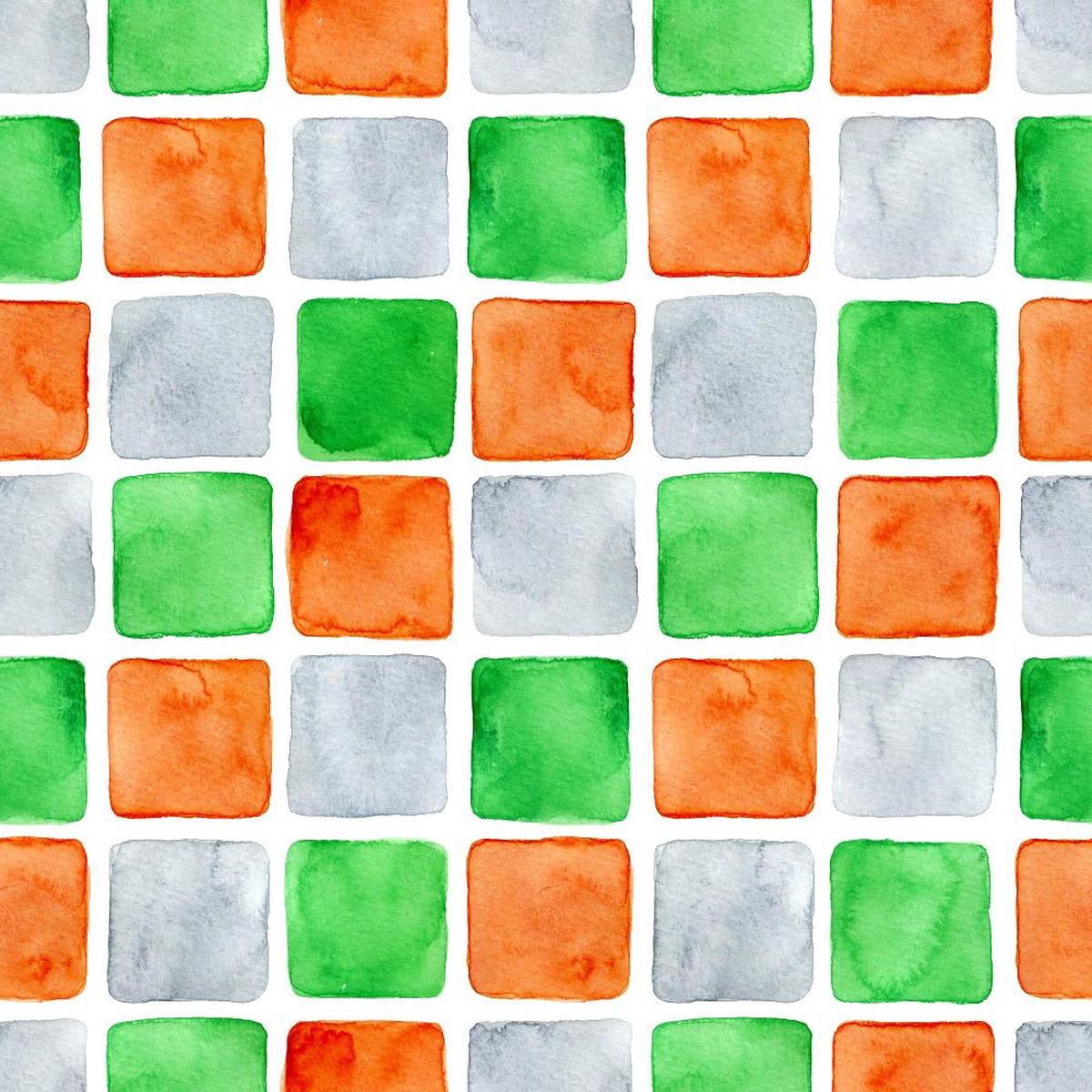 Watercolor Squares Fabric - GreenOrange