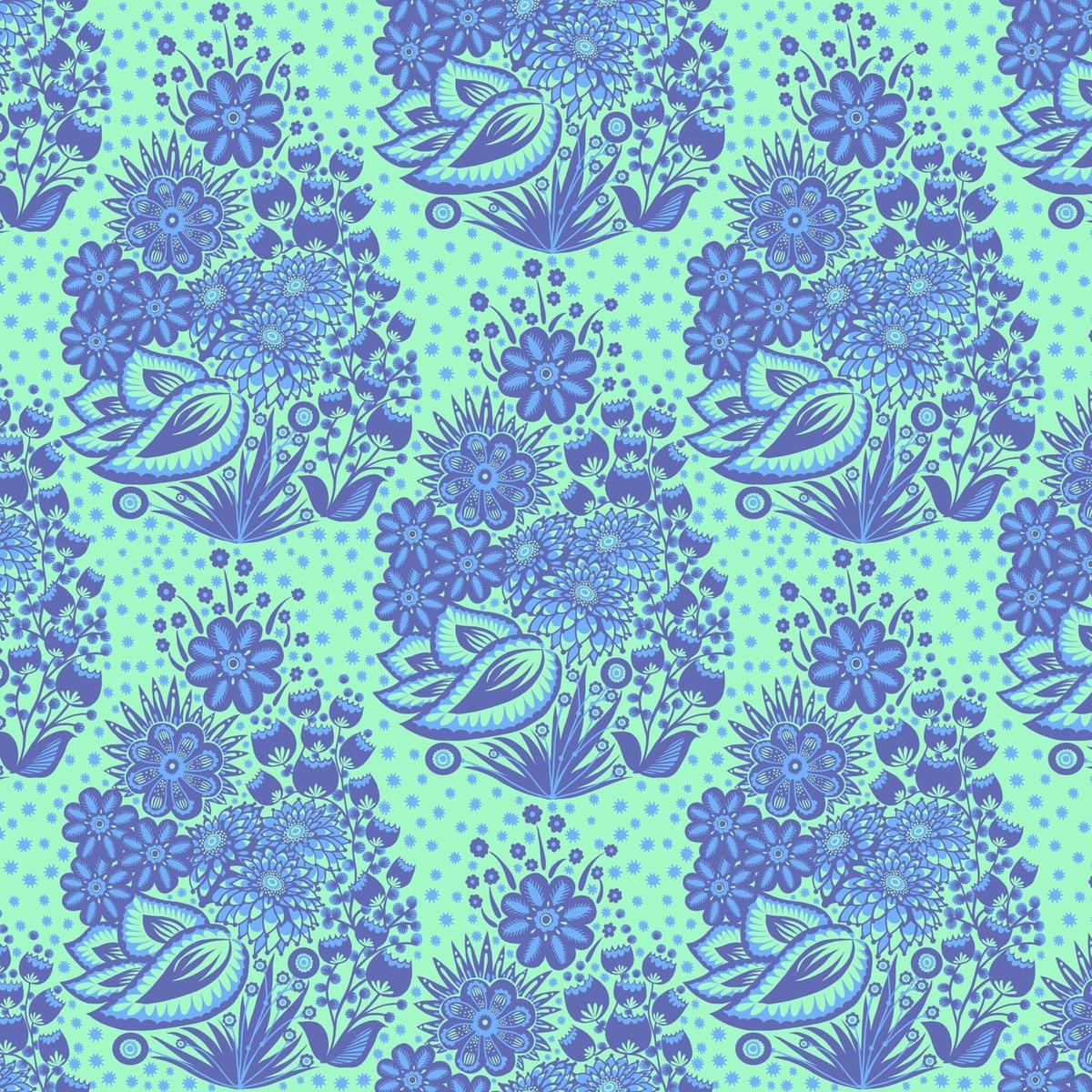 Anna Maria Overdressed Quilt Fabric - Totem in Blue - AMT152-47C