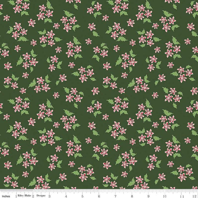 Fabric Riley Blake Barn Forest Floral Mistletoe & Holly by the Quarter Yard C16405-FOREST