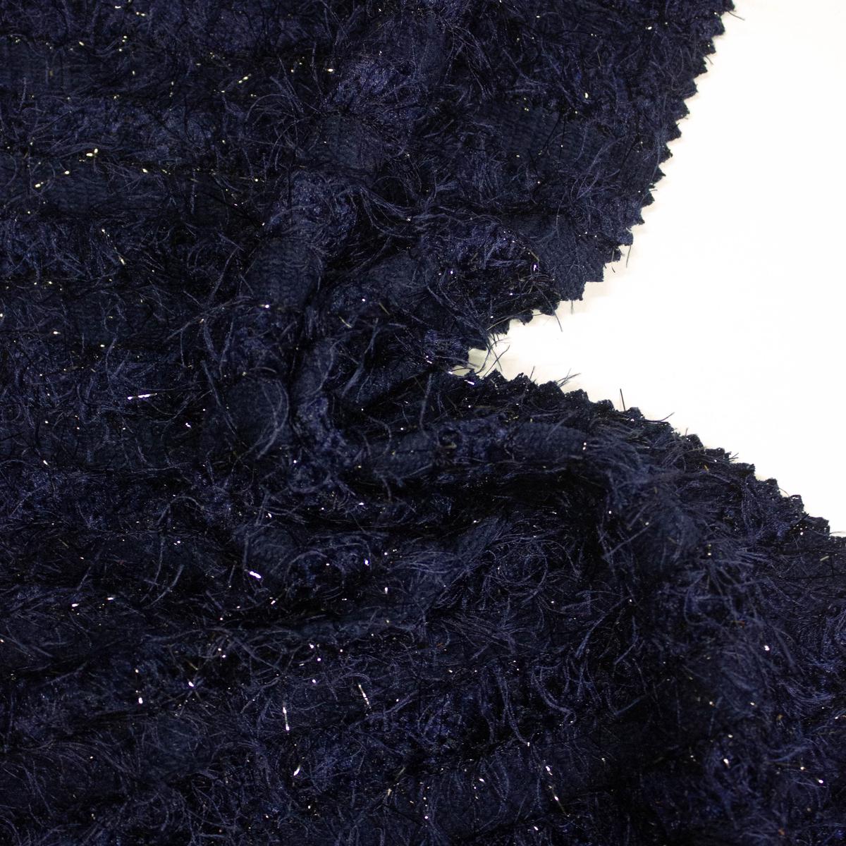 Sina Navy Blue Polyester Fringes Stretch Fabric