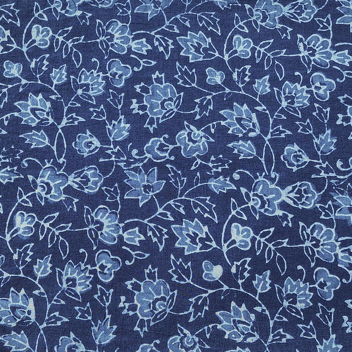 Pure Cotton Akola Indigo With White Tiny Flower Jaal Hand Block Print Fabric