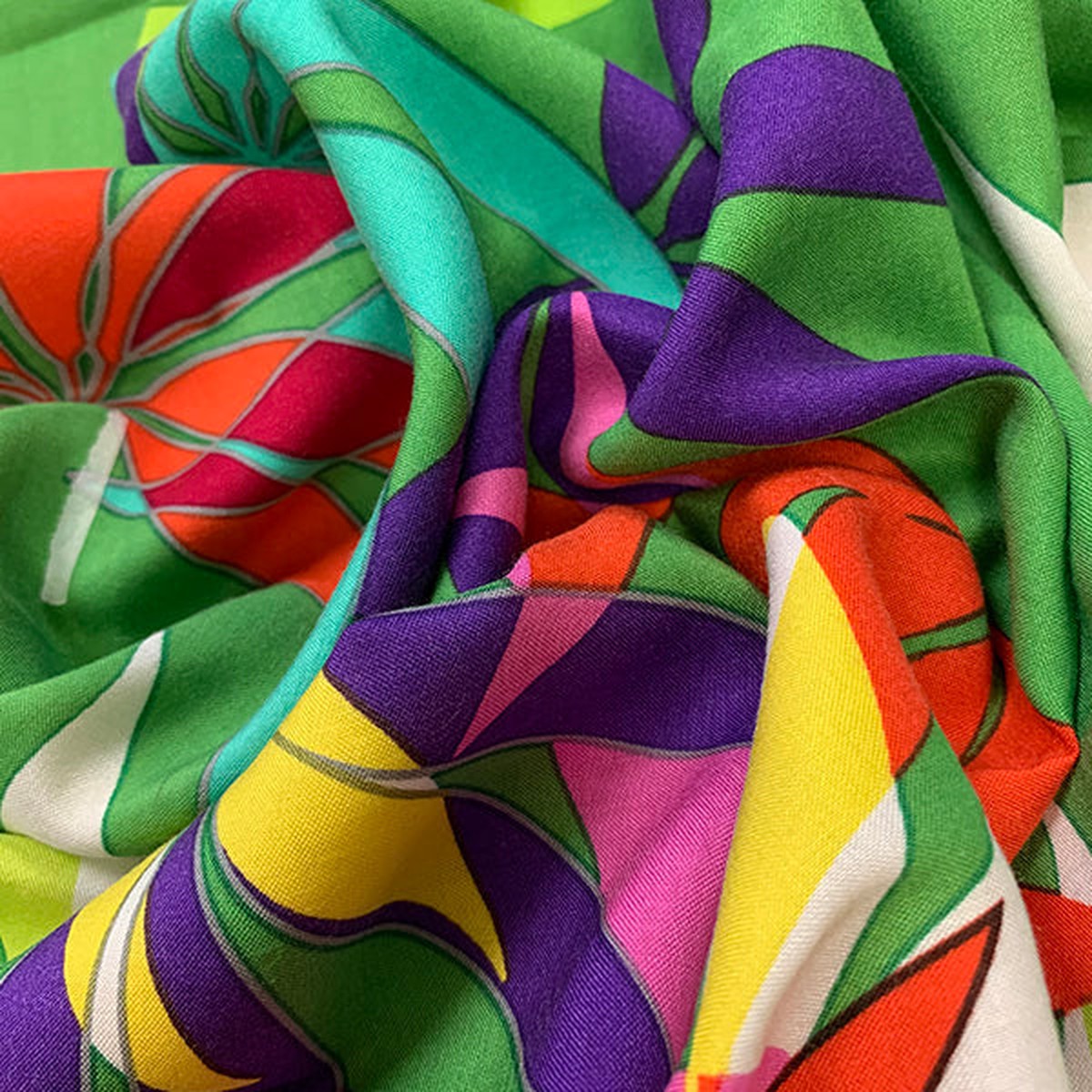 4 YD PC-Green Multi Palm Frond Print Rayon Challis Fabric