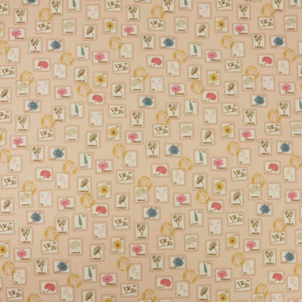 Love Letters Fabric Collection - Foral Postage Rose