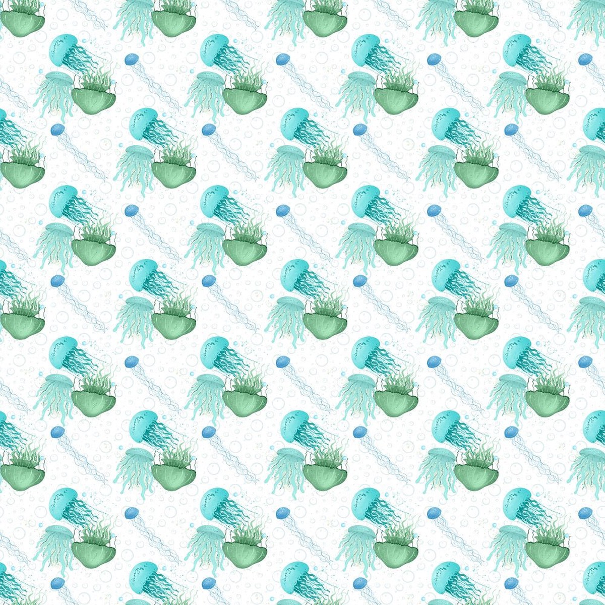 Sea Jellyfish Fabric - White