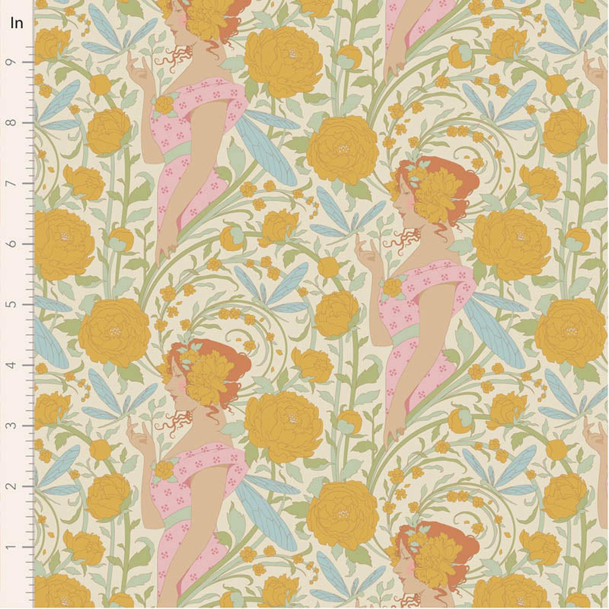 Fabric AUBERY MUSTARD from SONGBIRD Collection by TILDA, TIL100656 - fat 1/4 yd (18"X 22")