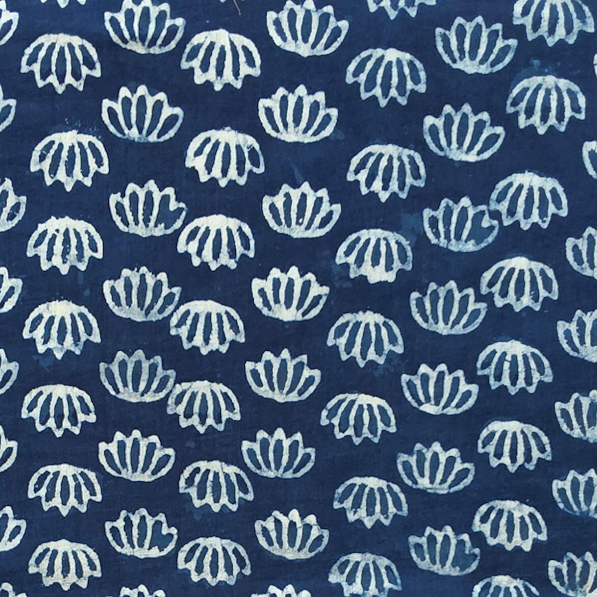 Pure Cotton Indigo With lotus motif Hand Block Print Fabric