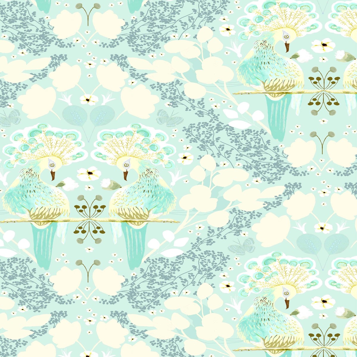 Serenity Blooms First Kiss By Ginger Deverell For Poppie Cotton Mint