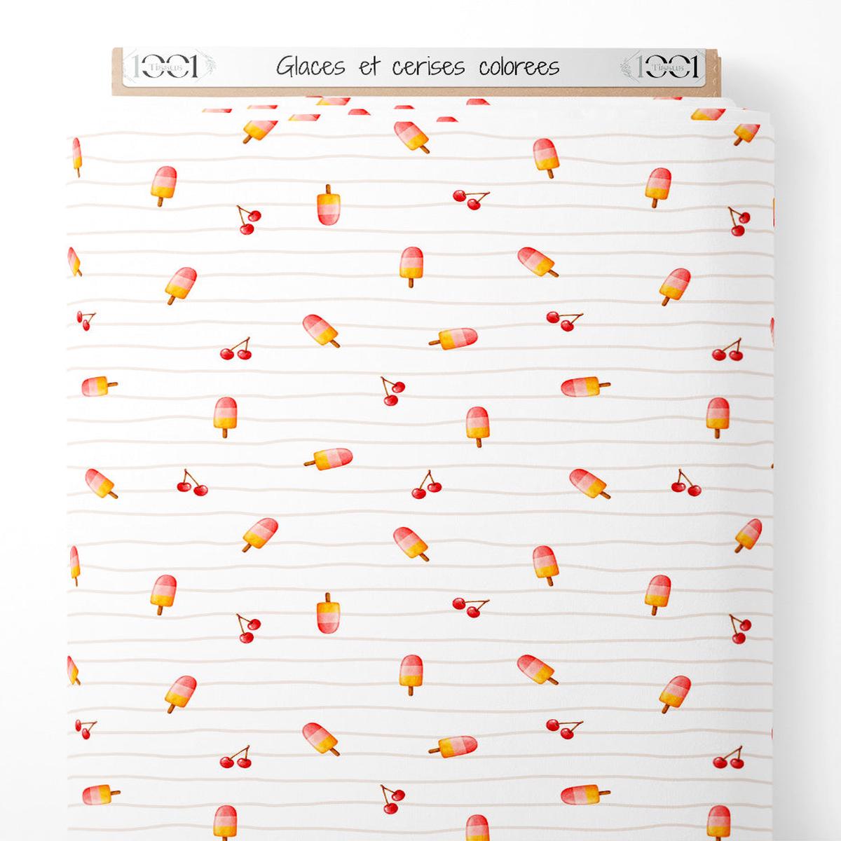Tissu - Glaces et cerises colores