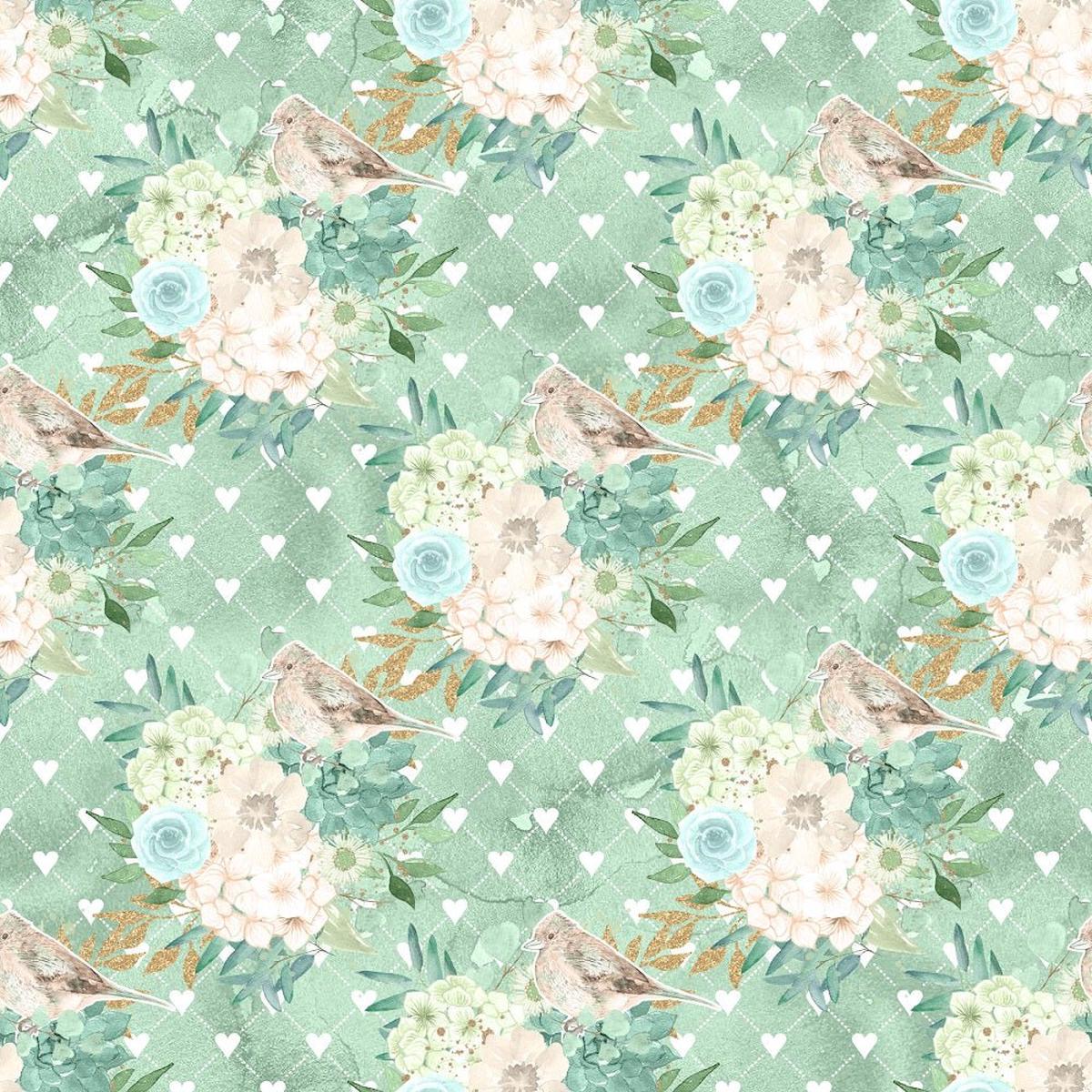 Mint Dreams Bouquets on Hearts Fabric