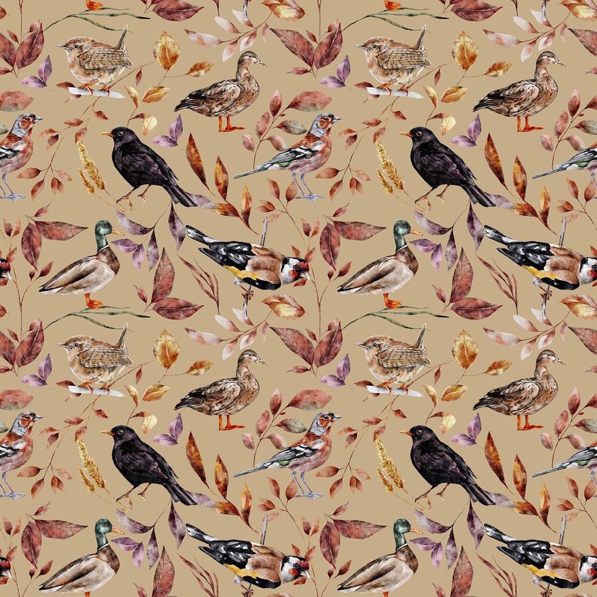 The Cottage Birds and Leaves Fabric - Tan
