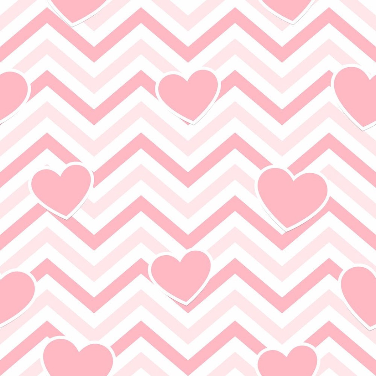 Pink Hearts Chevron Zigzag Fabric - White