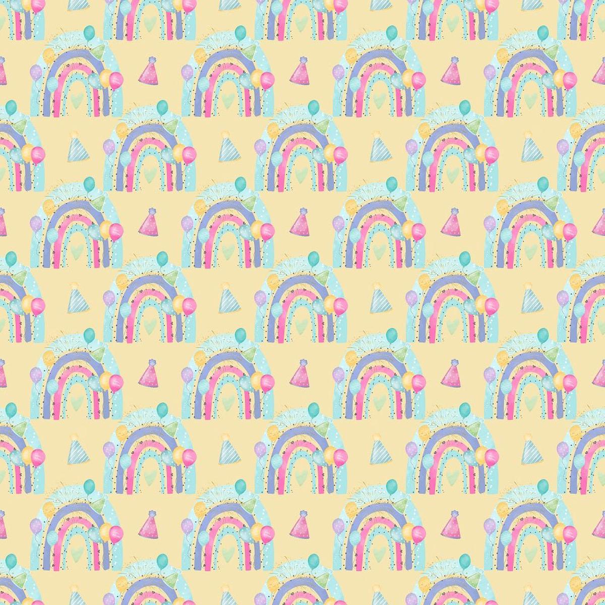 Its a Birthday Party Rainbows Fabric - Tan
