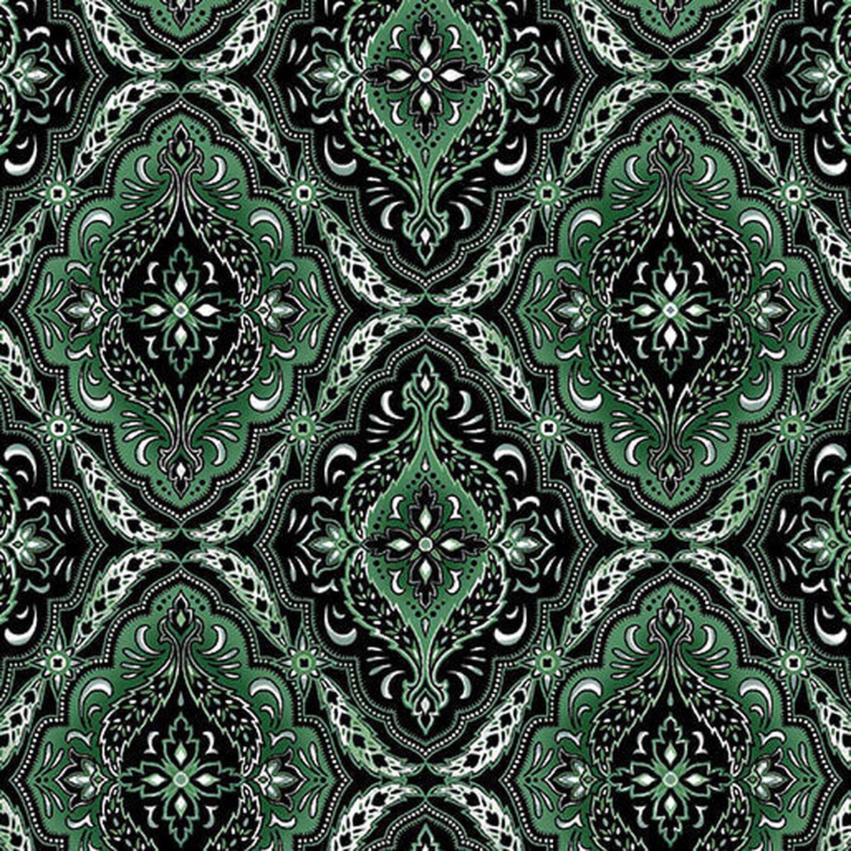 Winterberry Floral - Medallion - Dark Green 44" / 45" Fabric Per Yard