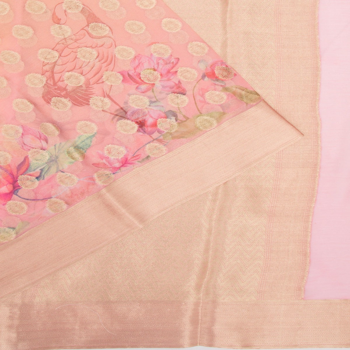 Georgette Printed And Butta Pink And Orange Saree
