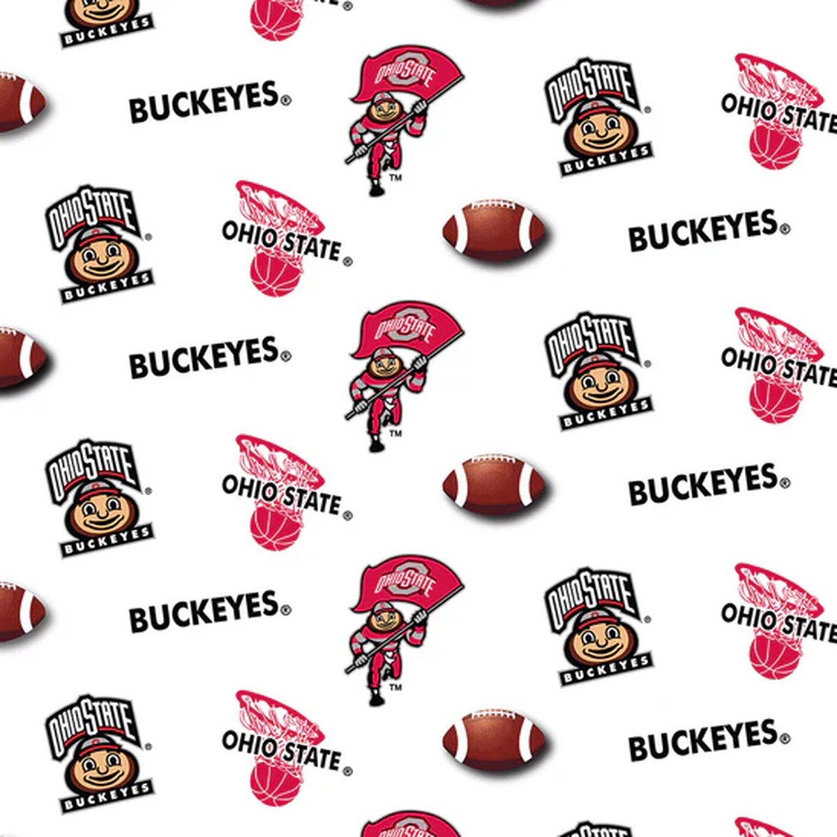 Fabric Sykel Enterprises Ohio State University White Allover by the Quarter Yard OHS042