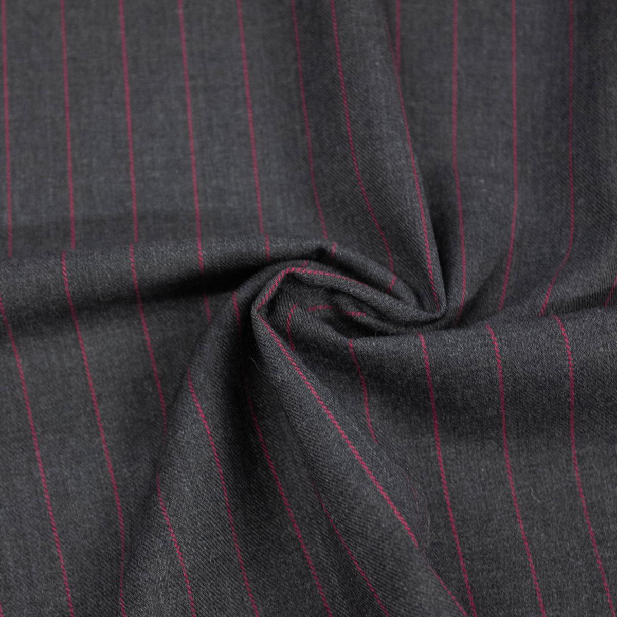 Irene Grey & Fuchsia Striped Wool Blend Suiting Twill