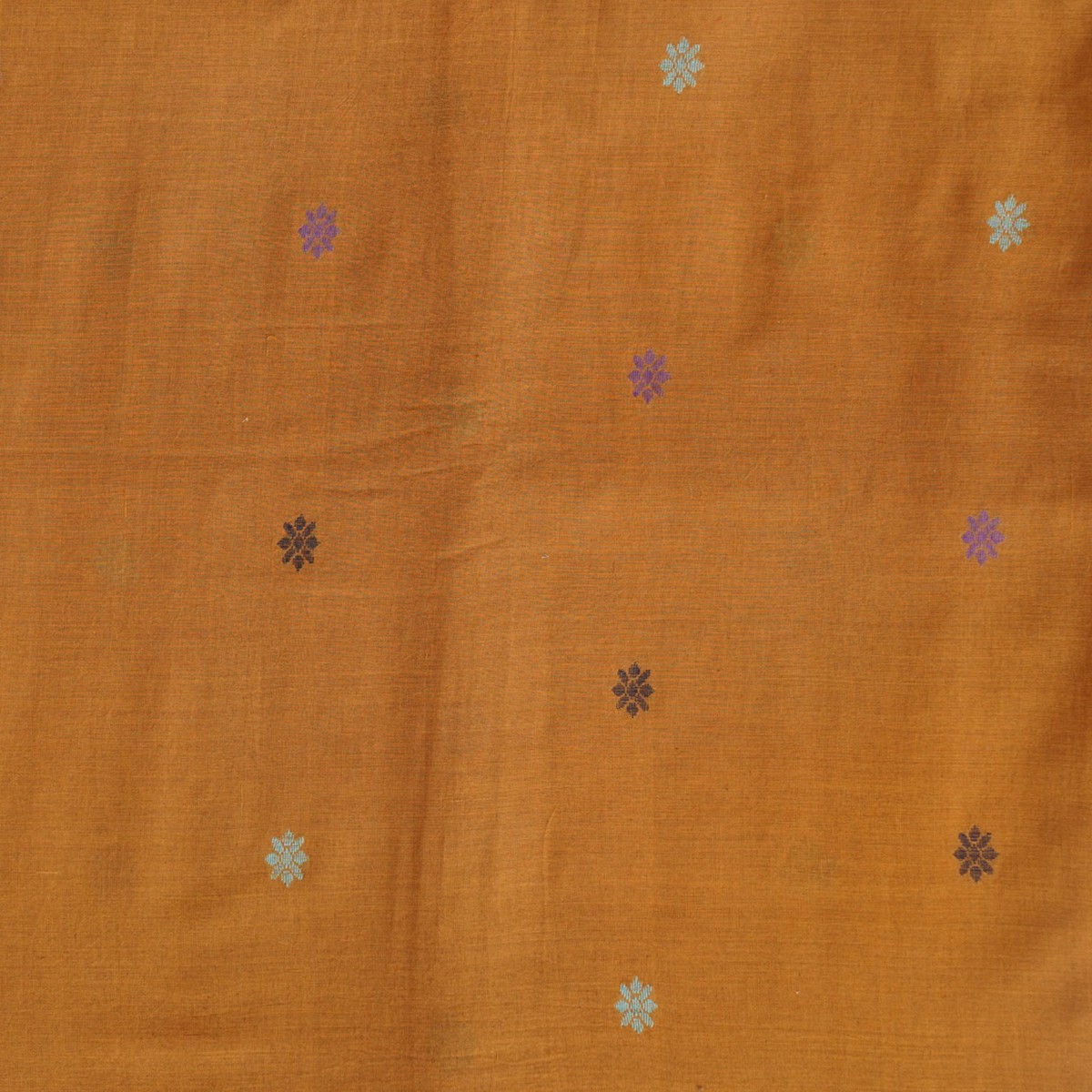 MUL Jamdani dark mustard With Blue And Green Motif Woven Fabric