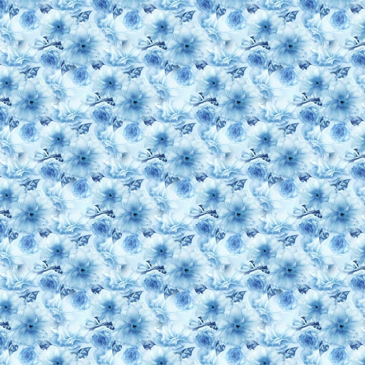 Packed Cherry Sakura Flower Fabric - Blue