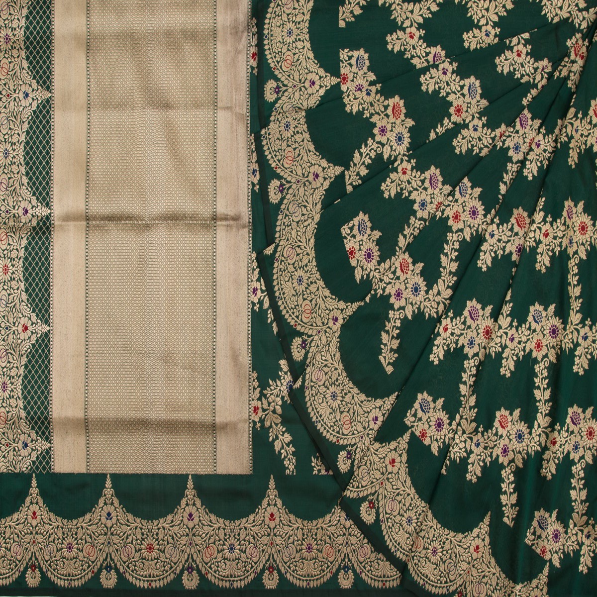 Banarasi Silk Kadwa Jaal Green Saree