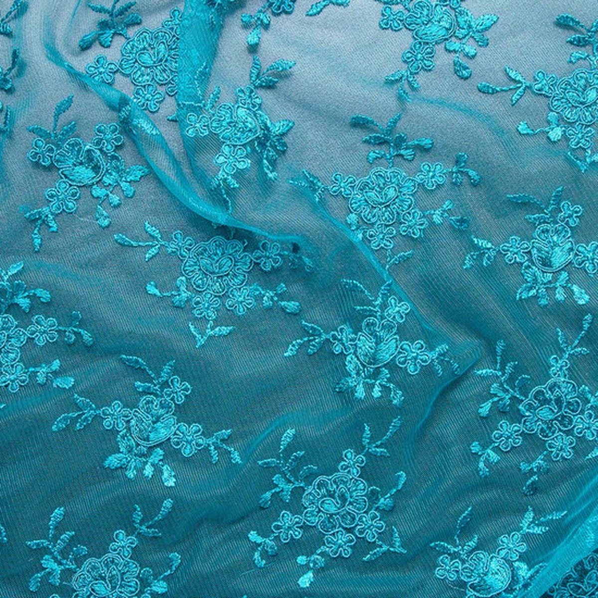 Premium Lace: Teal Embroidered Floral Lace - Per Metre