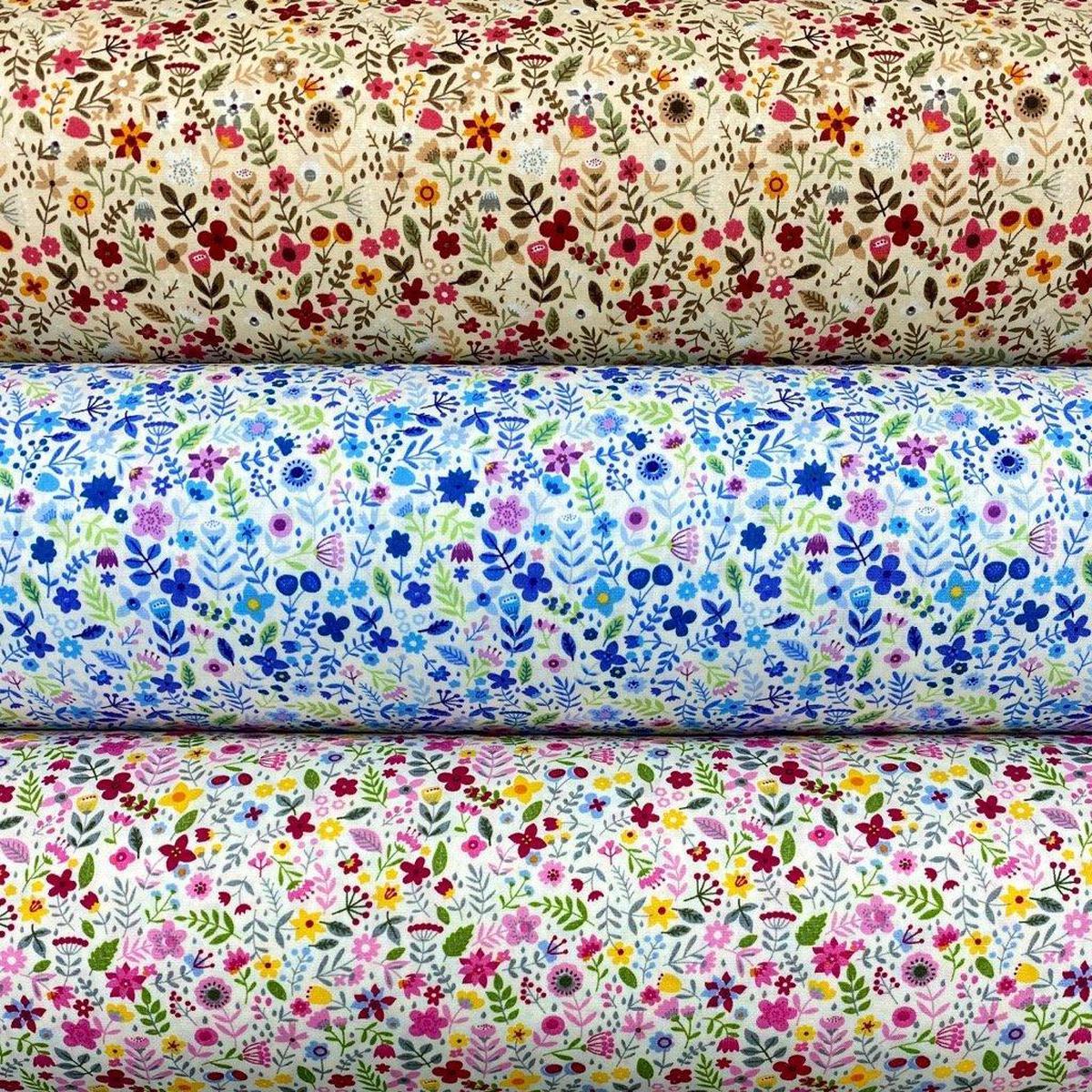 Spring Floral Rose & Hubble Cotton Poplin Fabric