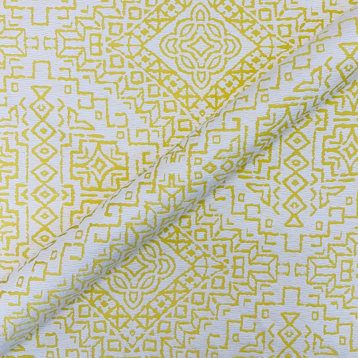 Tulla Canary White/Yellow Retro Upholstery Fabric 54"