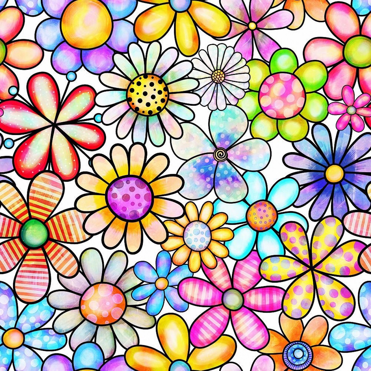 Watercolor Packed Floral Collage 5 Fabric