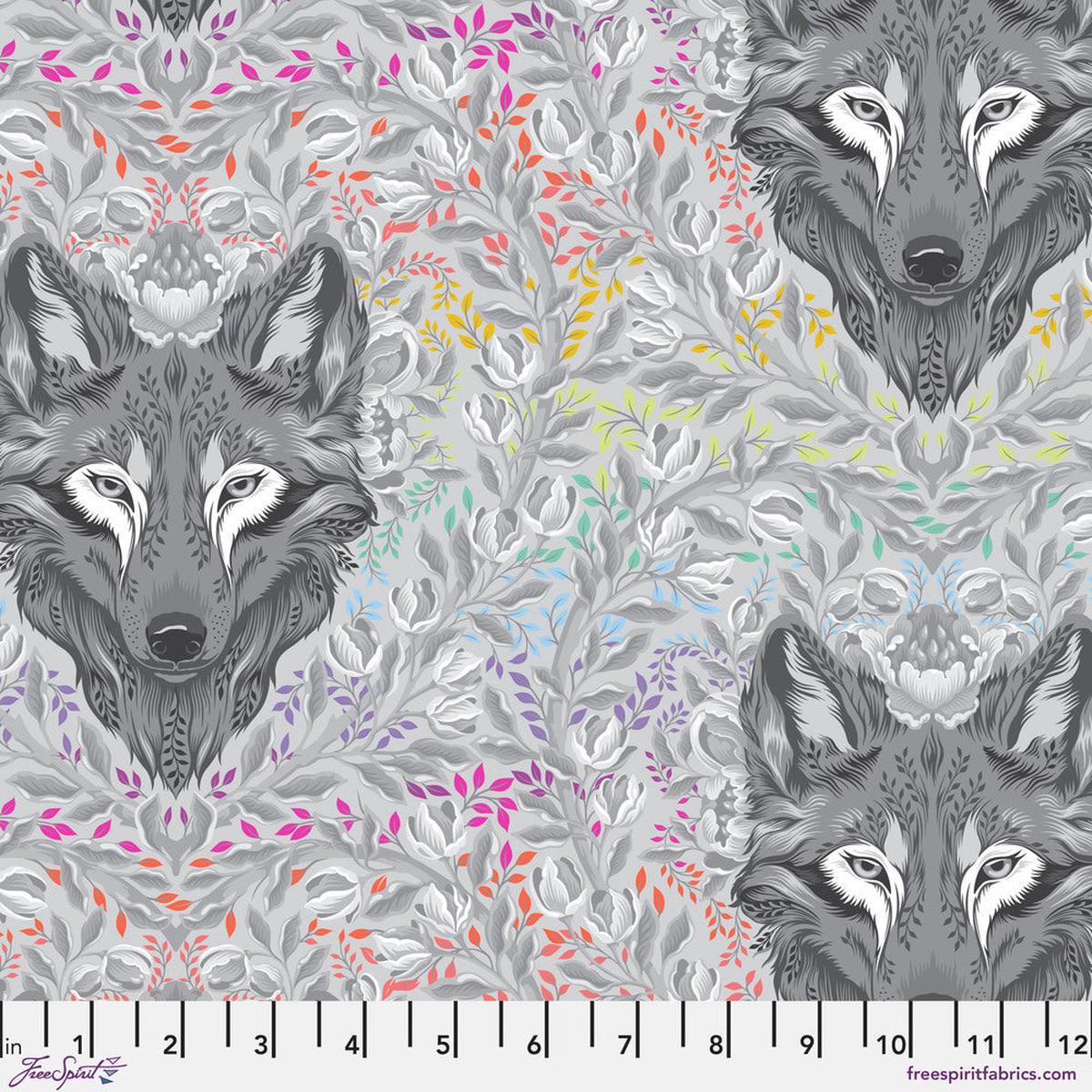 Graywork Quilt Fabric by Tula Pink - Wolf of Pink Street in Fog Gray - PWTP256.FOG