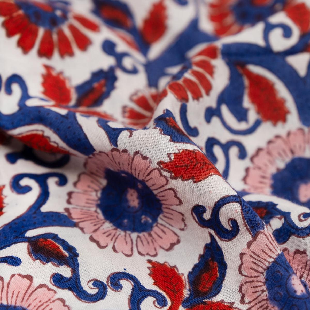 Tapestry Block Printed Organic Cotton Batiste - Ivory/Madder/Blueberry