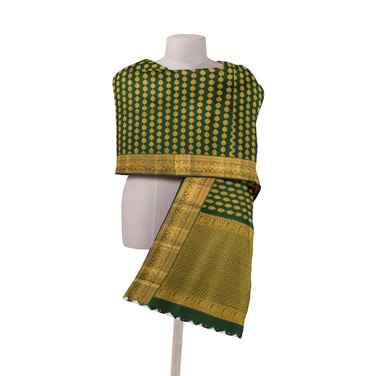 Kanchipuram Silk Brocade Dark Green Dupatta