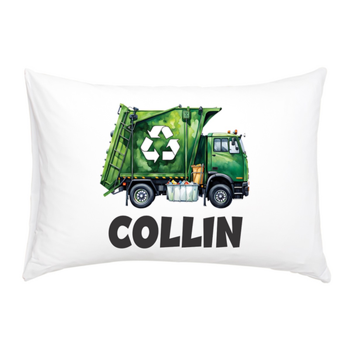 Personalized Green Garbage Truck Pillow cover - Boys trash truck room pillowcase