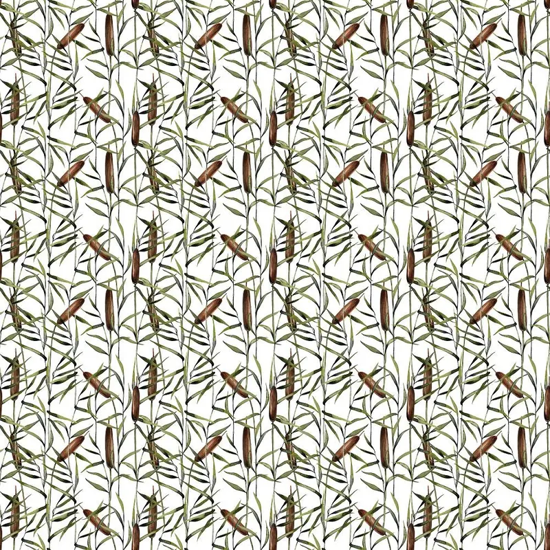 Watercolor Cattail Plants Fabric