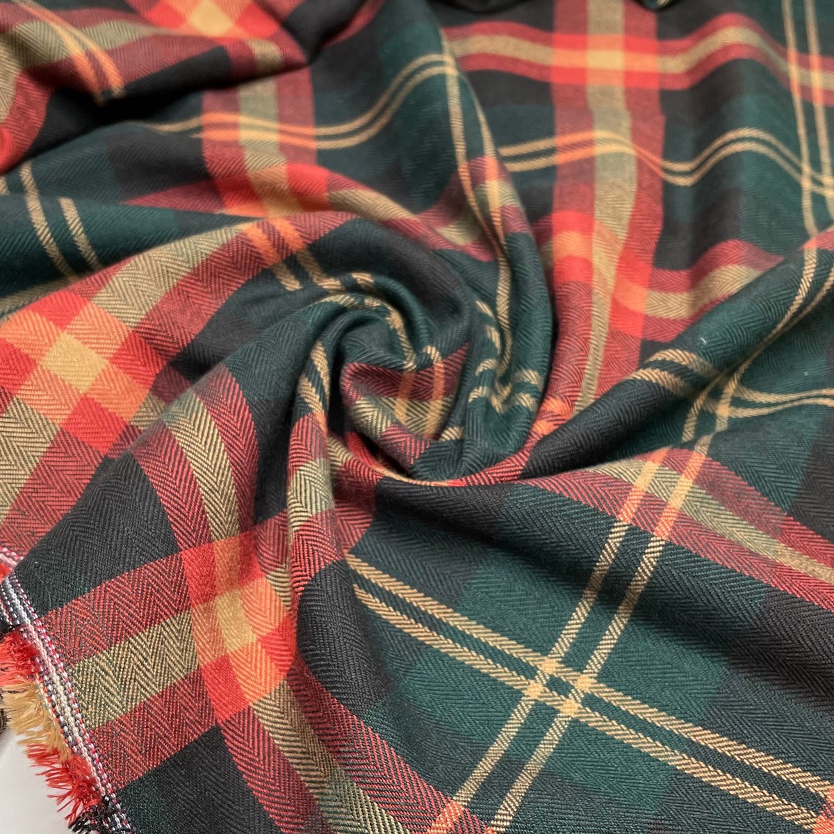 UB - Tartan Feels - Herringbone Wool Woven - Dark Green Multi Plaid - 0.7M Bundle