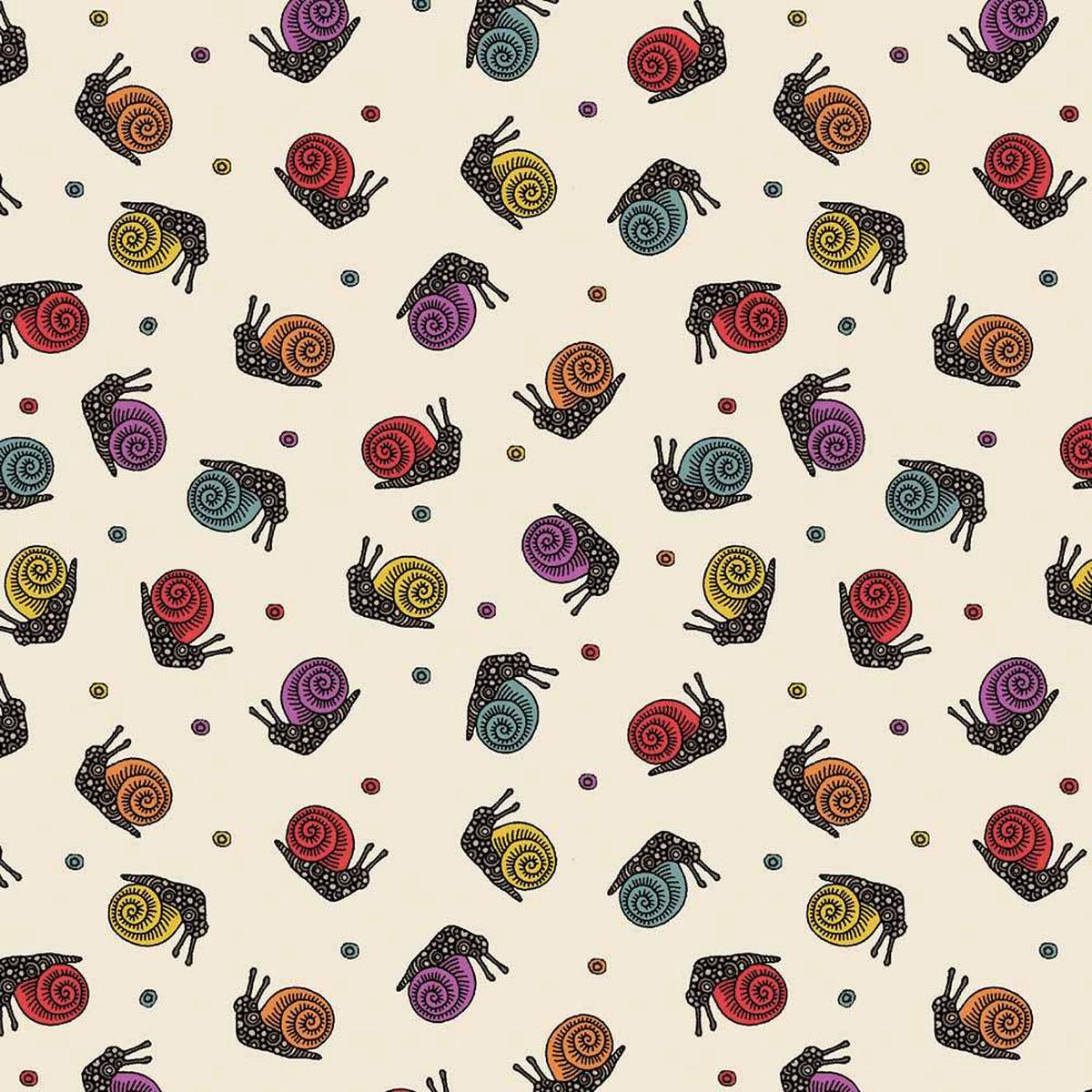 Benartex - Small Wonders by Valentina Harper - Snail Magic - Cream - Yardage