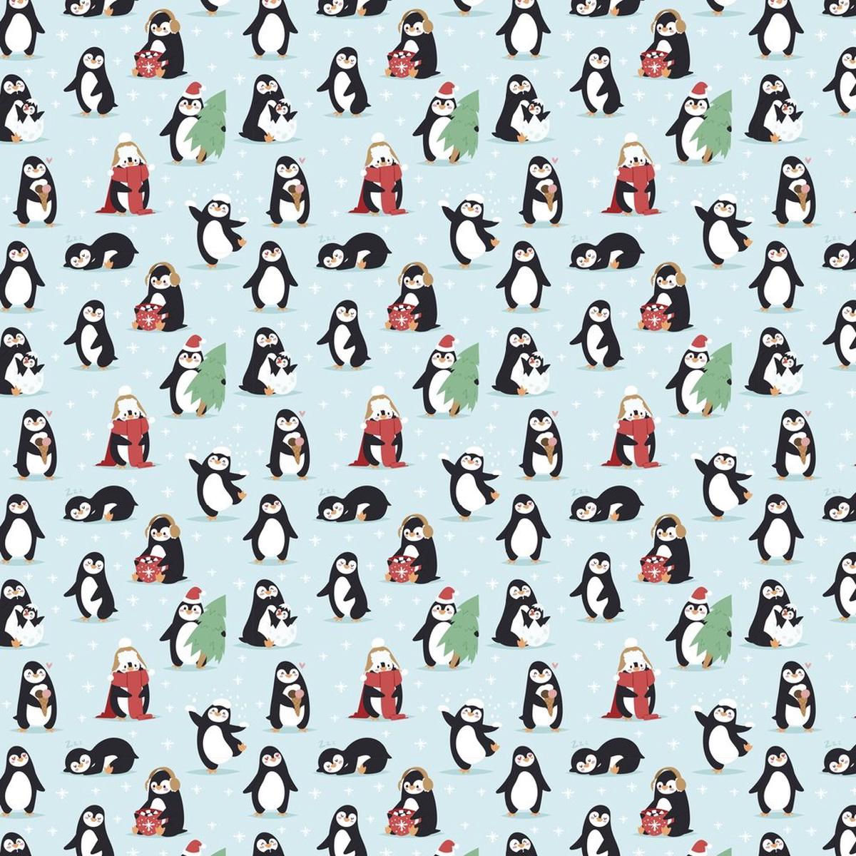 Christmas Penguins Fabric - Blue