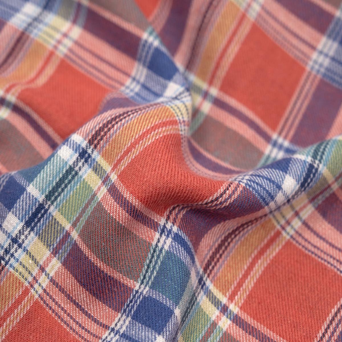 Deadstock Plaid Lightweight Cotton Linen Twill - Guava