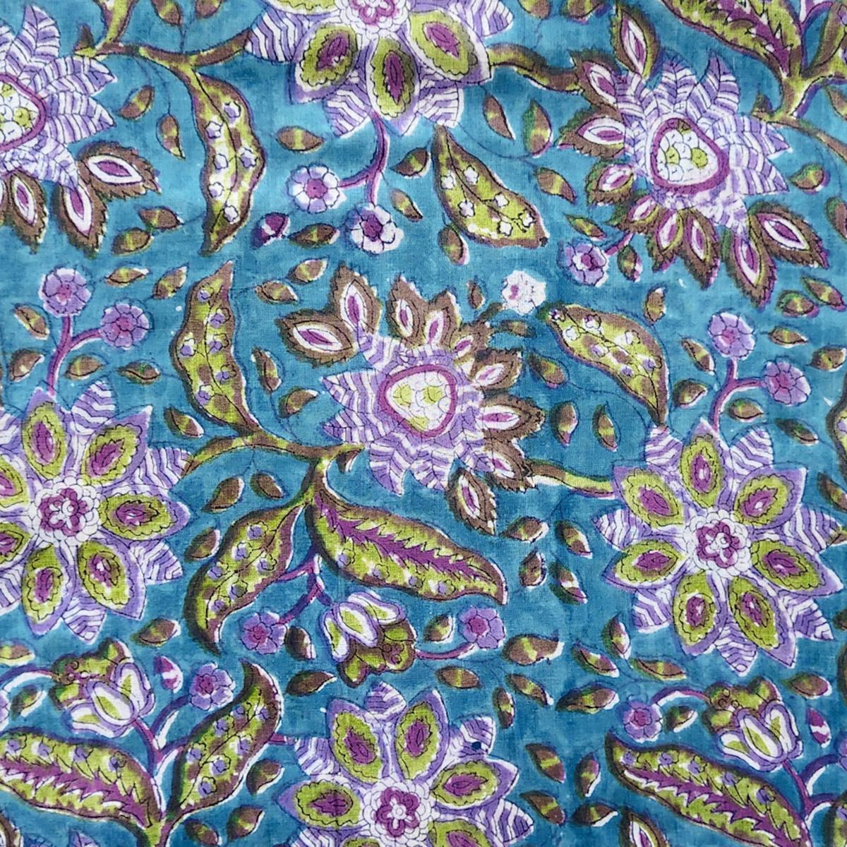 Pure Mul Cotton Jaipuri Blue With Flower Jaal Hand Block Print Fabric