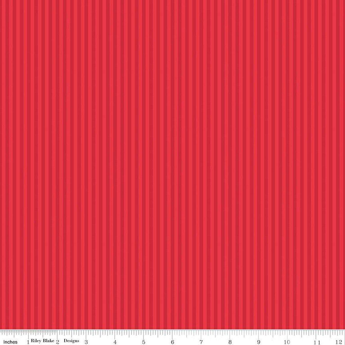 Fabric Riley Blake Basics Red 1/8" Tonal Stripes by the Quarter Yard C500-RED