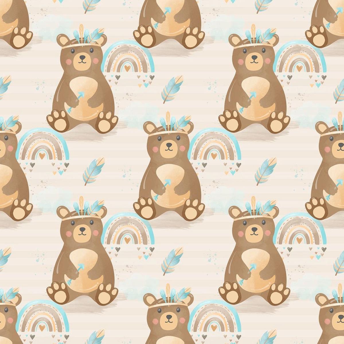 Boho Woodland Bears Fabric - Tan
