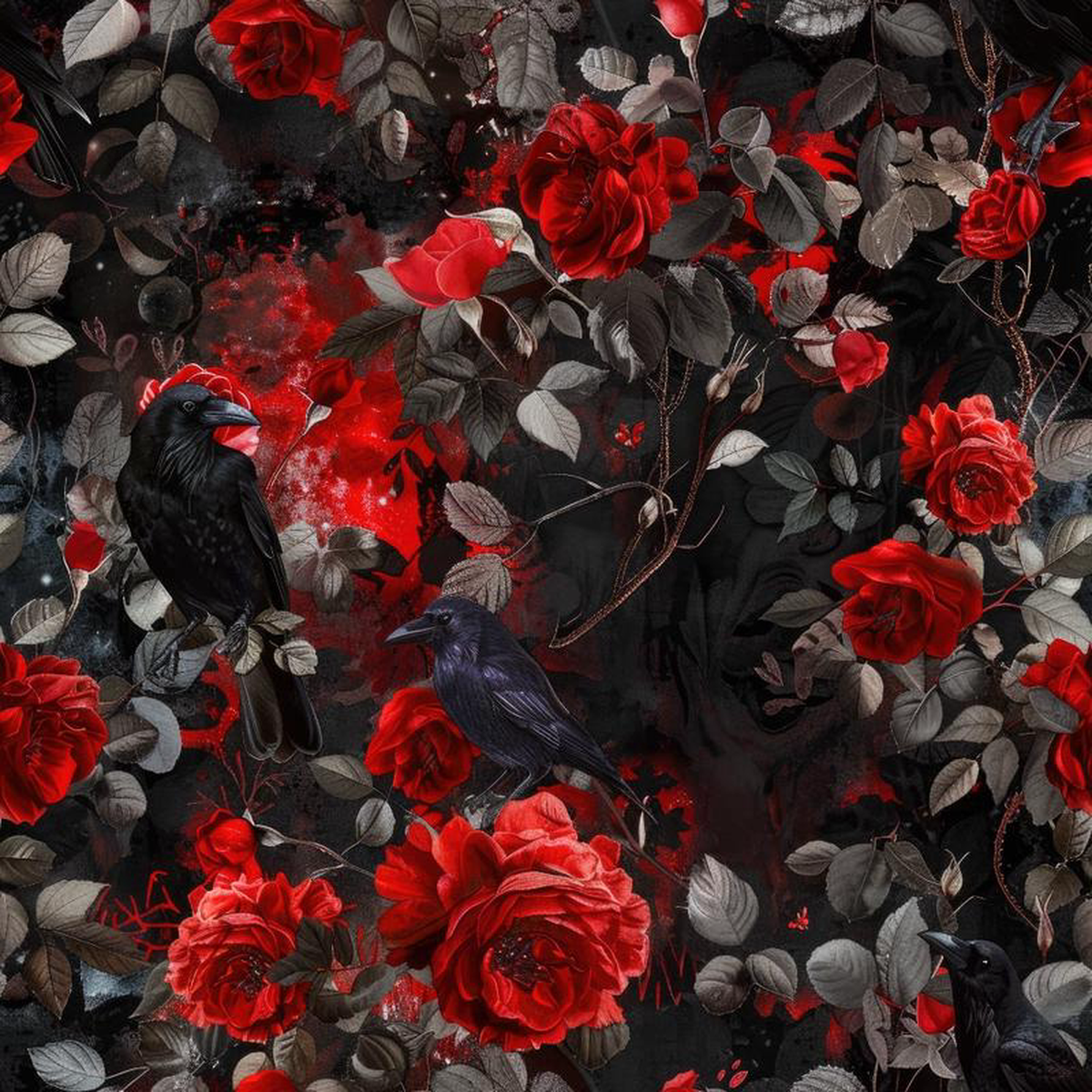 Evil Crows and Roses Pattern 4 Quilting Cotton Fabric