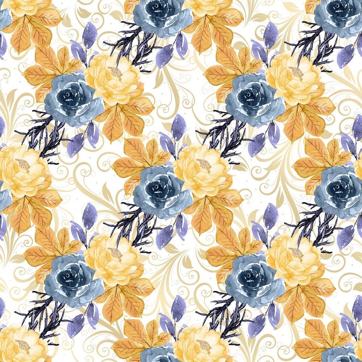 Cute Halloween Florals Fabric - White